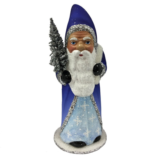 Ino Schaller Faded Blue Santa with Snowflakes German Paper Mache Candy Container