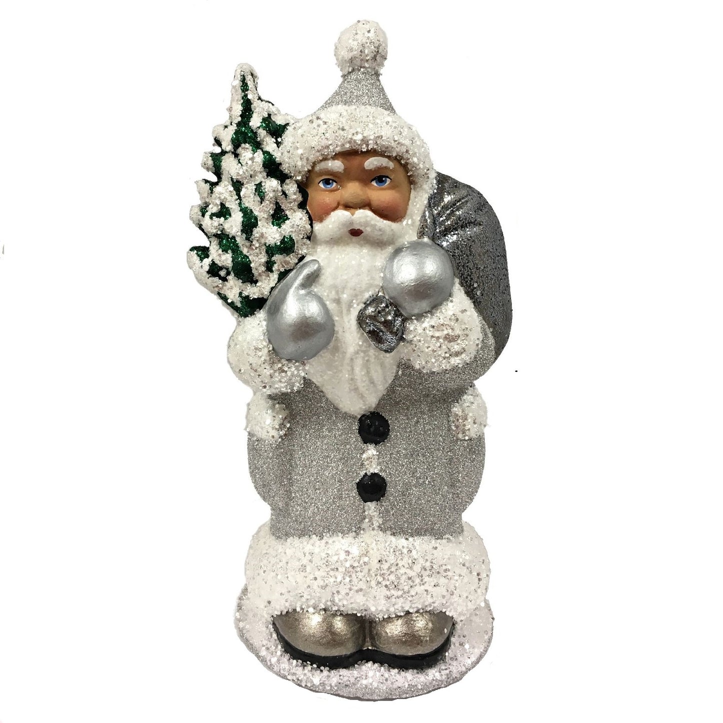 Ino Schaller Silver Glitter Santa Grey Bag German Paper Mache Candy Container