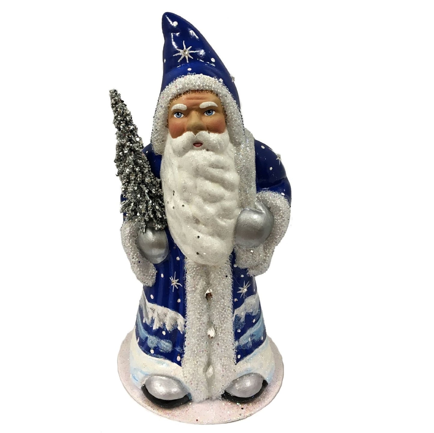 Ino Schaller Blue Santa with Crystal Stars German Paper Mache Candy Container