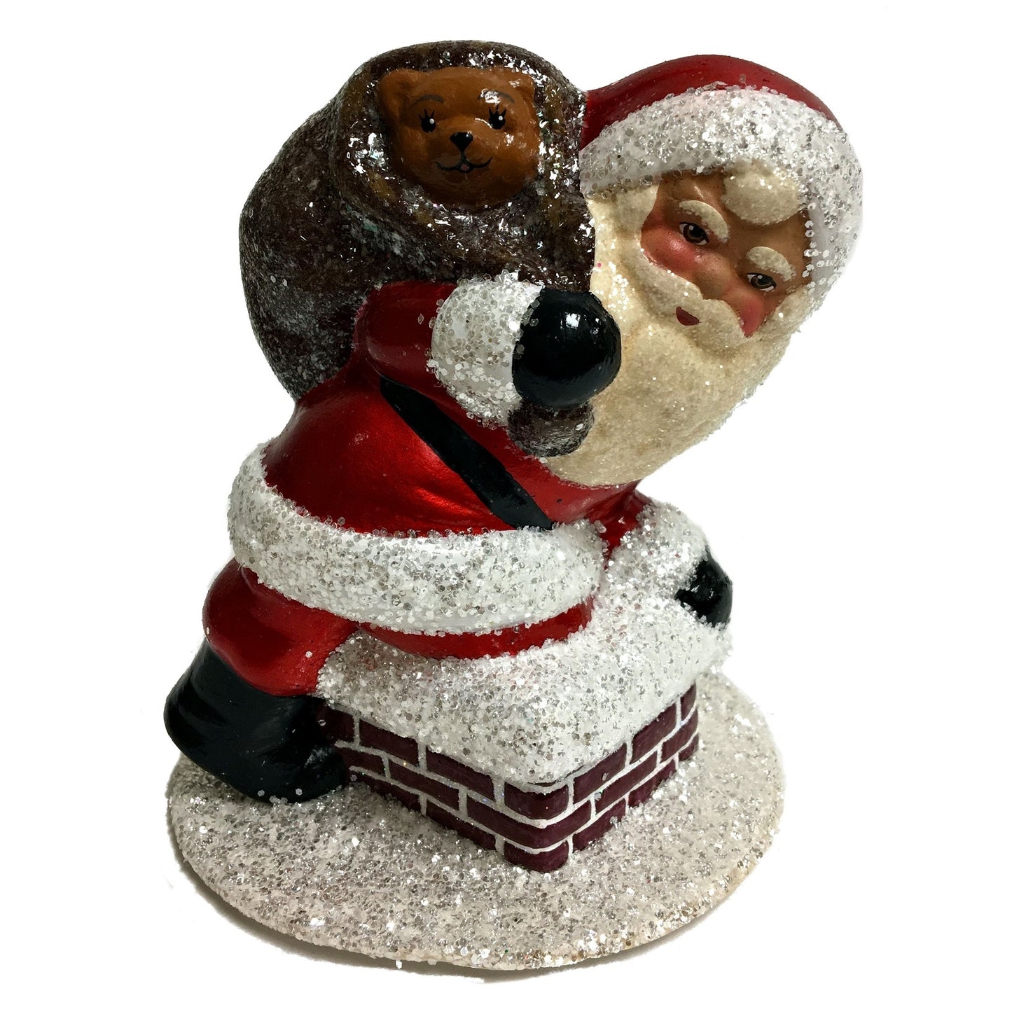 Pinnacle Peak Trading Company Ino Schaller Red Santa on Chimney with Gifts German Paper Mache Candy Container