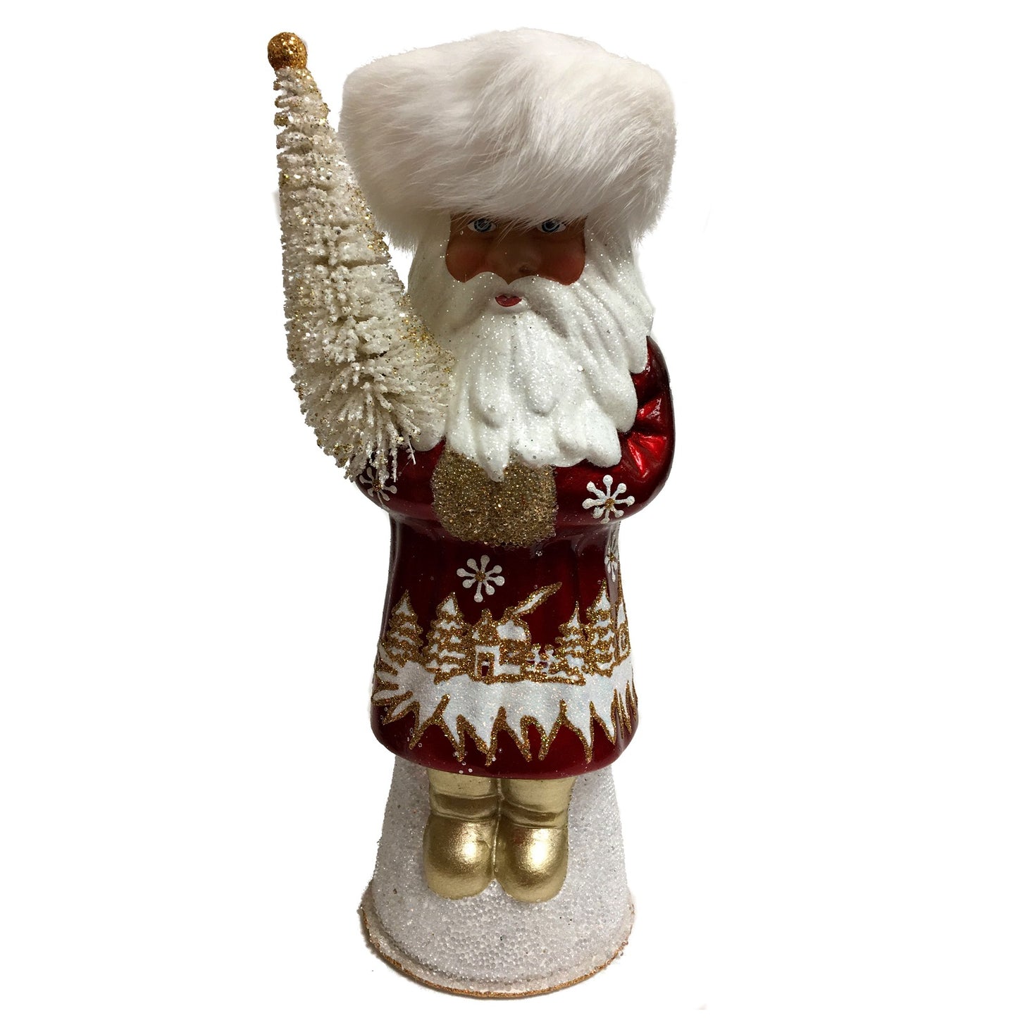 Ino Schaller Red Russian Santa Winter Scene German Paper Mache Candy Container