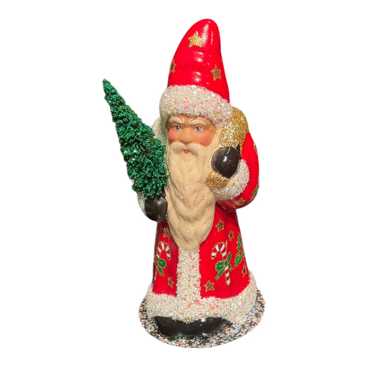 Pinnacle Peak Trading Company Ino Schaller Dark Red Santa with Grey Metallic Trim German Christmas Paper Mache