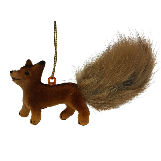 Ino Schaller Flocked Fox with Furry Tail German Christmas Tree Ornament Animal