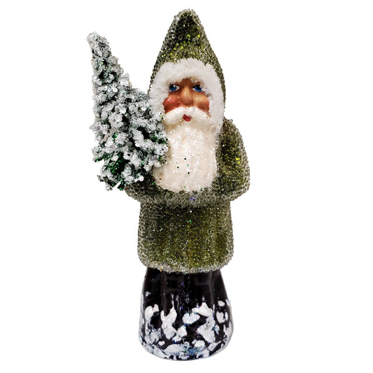 Pinnacle Peak Trading Company Ino Schaller Green Beaded Santa German Christmas Paper Mache Figurine