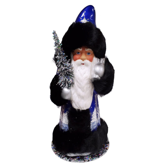 Ino Schaller Blue Santa Winter Scene Black Trim German Paper Mache Container