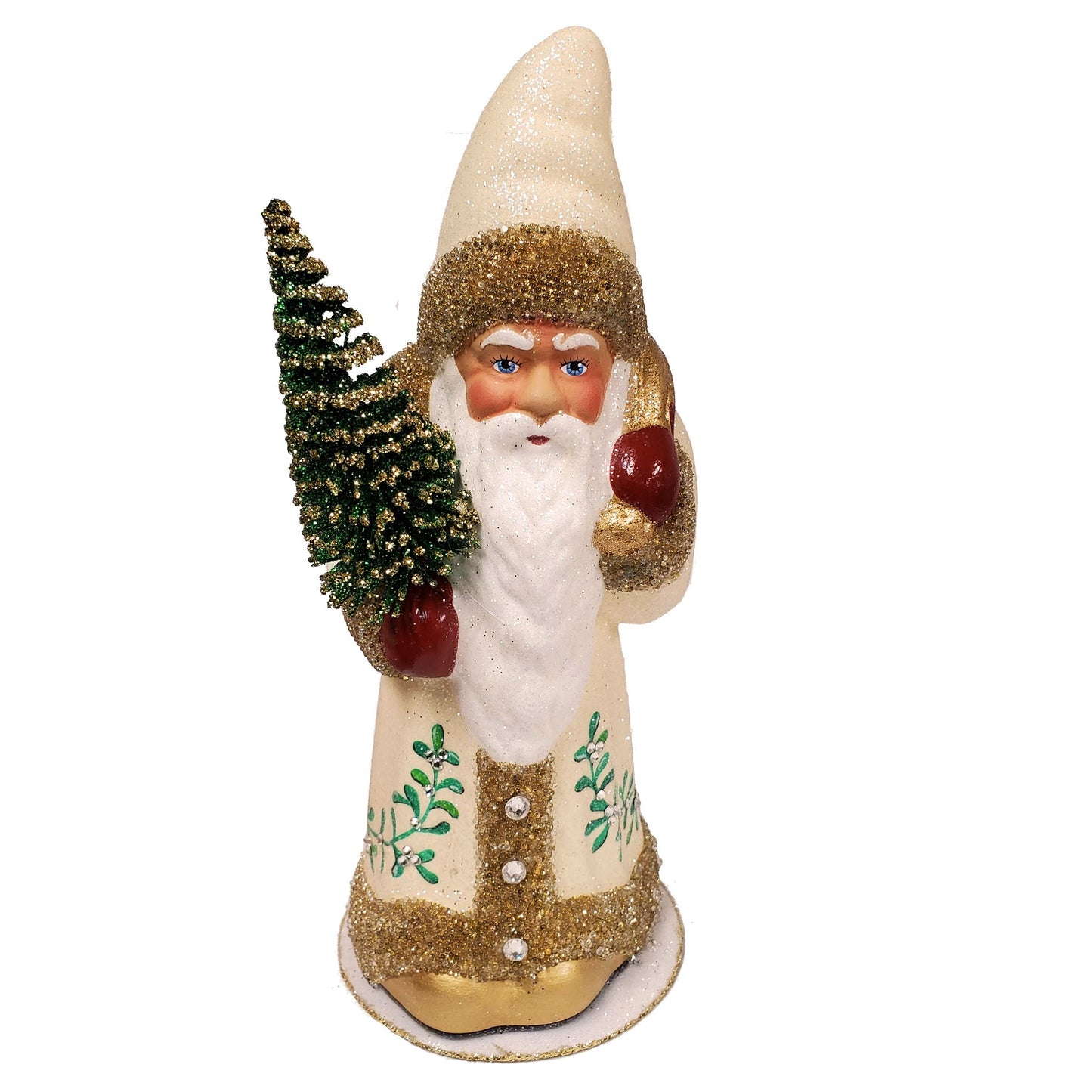 Ino Schaller Cream Santa with Mistletoe Coat German Paper Mache Candy Container