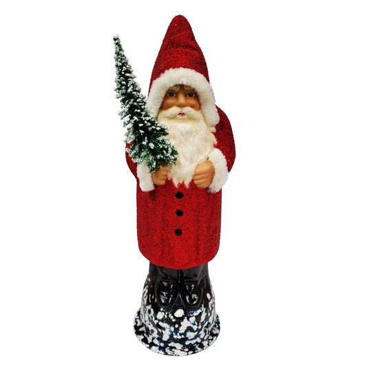 Ino Schaller Red Beaded Santa with Buttons German Paper Mache Candy Container