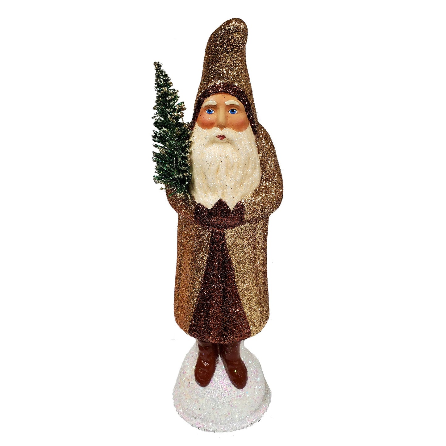 Ino Schaller Gold and Brown Glitter Santa German Paper Mache Candy Container