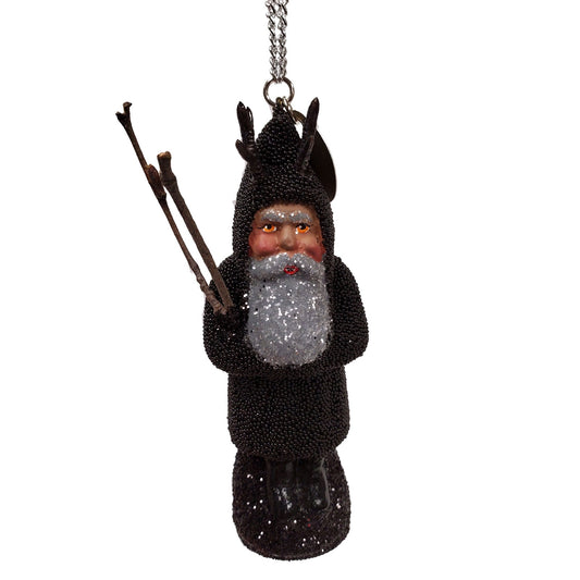 Ino Schaller Beaded Krampus Holding Sticks German Paper Mache Christmas Ornament