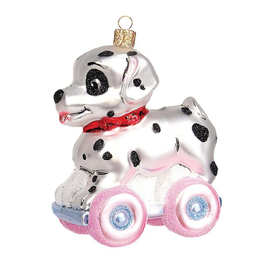 Rolling Dalmatian Puppy Dog Pull Toy Polish Glass Christmas Ornament Decoration