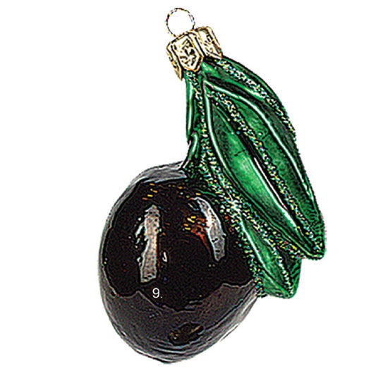 Black Olive Polish Mouth Blown Glass Christmas Ornament Tree Decoration