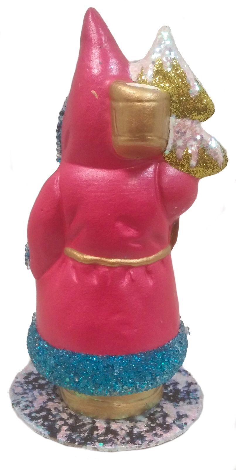 Ino Schaller Pink and Blue Santa Holding Tree German Paper Mache Candy Container