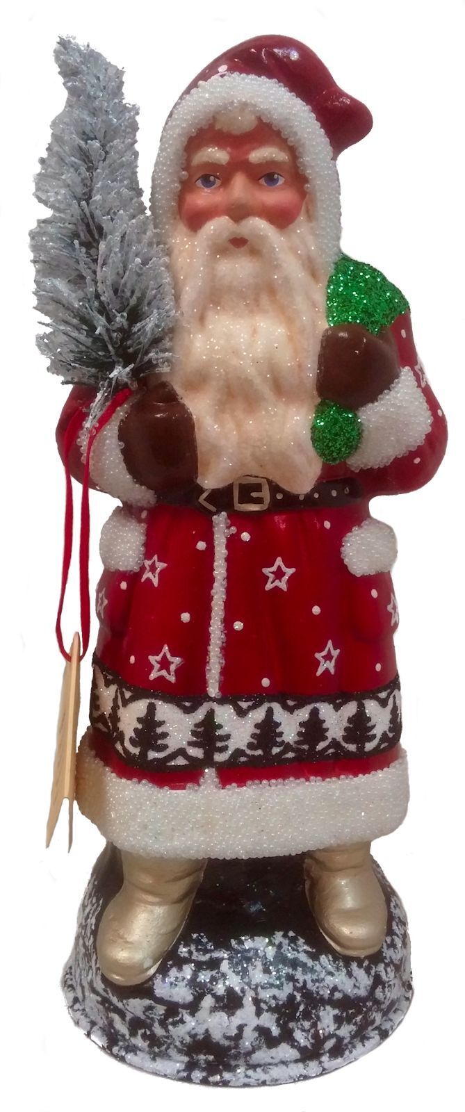 Ino Schaller Red Star and Forest Scene Santa German Paper Mache Candy Container