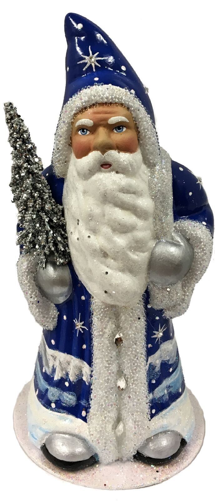 Ino Schaller Blue Santa with Crystal Stars German Paper Mache Candy Container