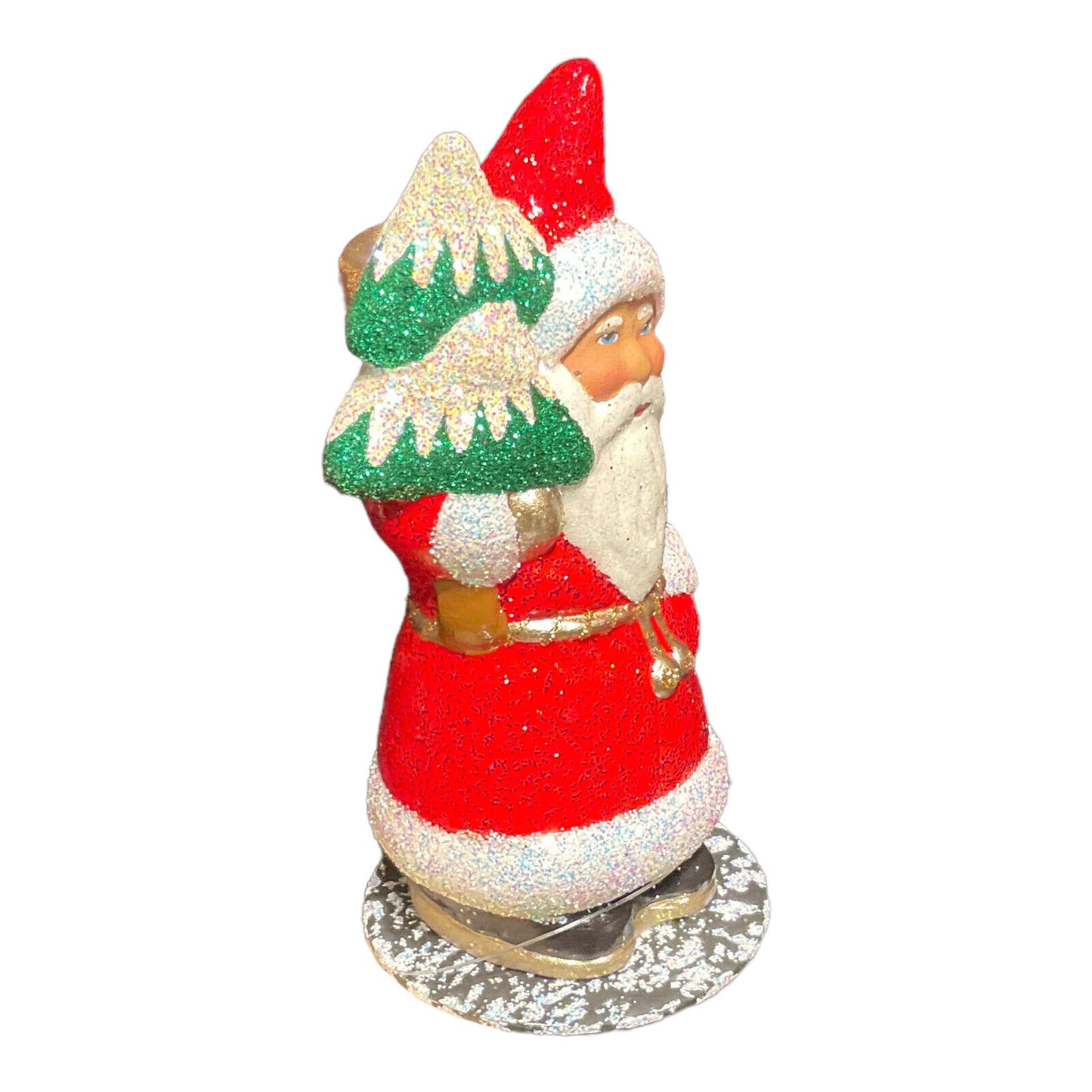 Ino Schaller Red Sponged Glitter Santa with Tree German Christmas Paper Mache