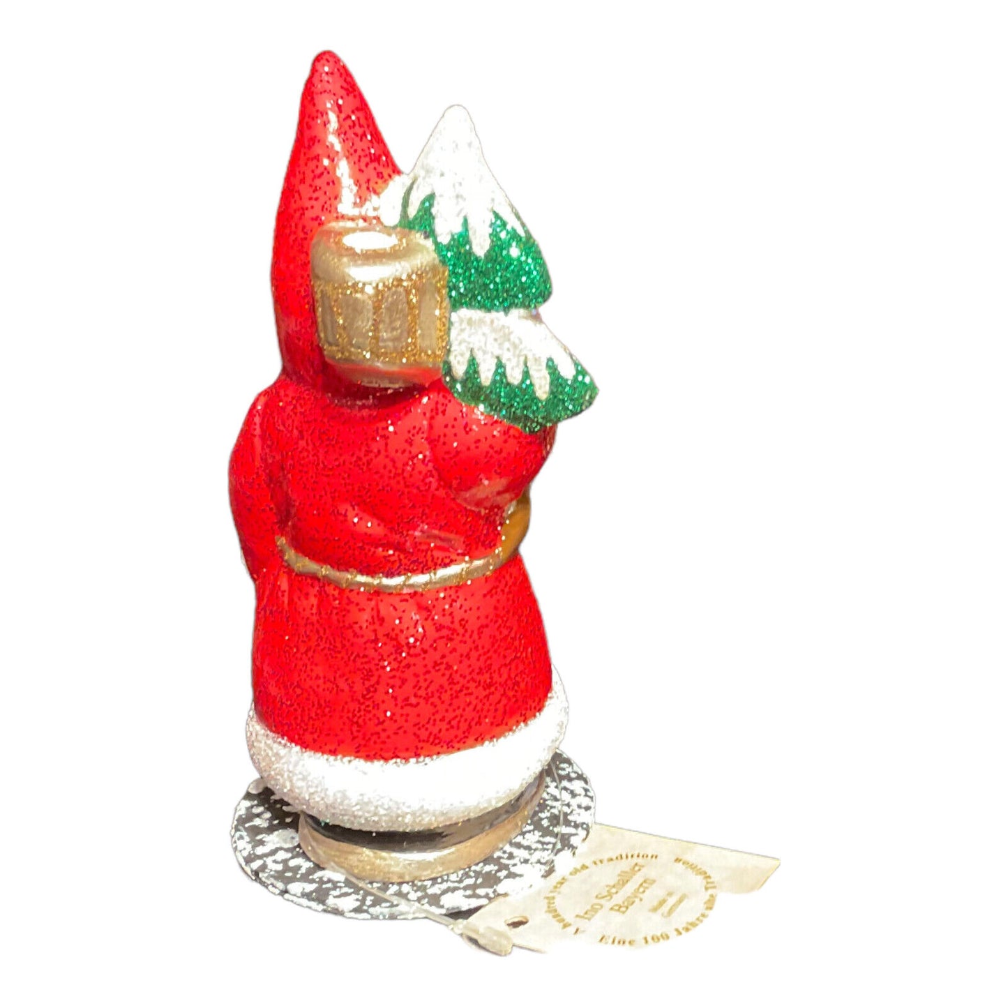 Ino Schaller Red Sponged Glitter Santa with Tree German Christmas Paper Mache