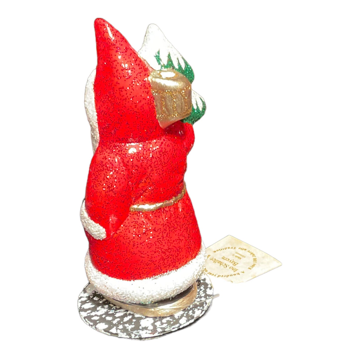 Ino Schaller Red Sponged Glitter Santa with Tree German Christmas Paper Mache