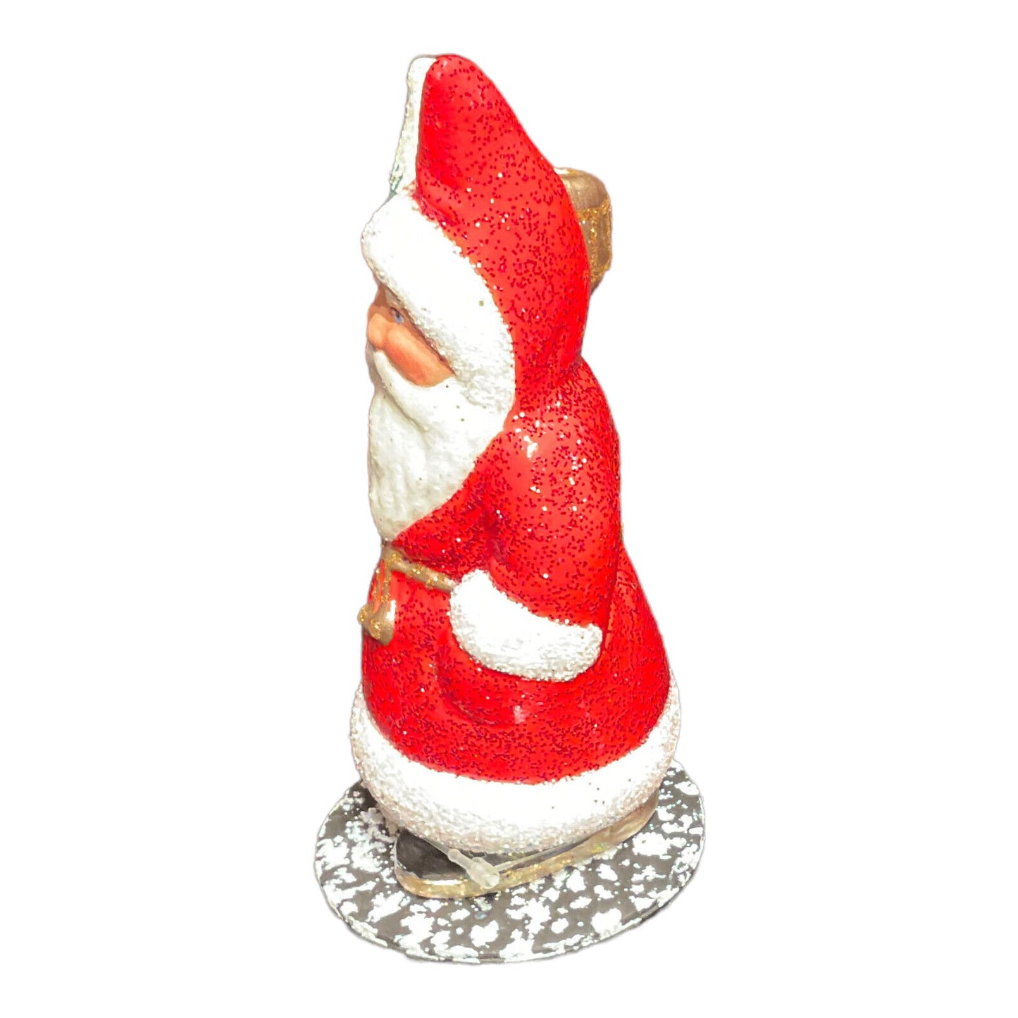 Ino Schaller Red Sponged Glitter Santa with Tree German Christmas Paper Mache