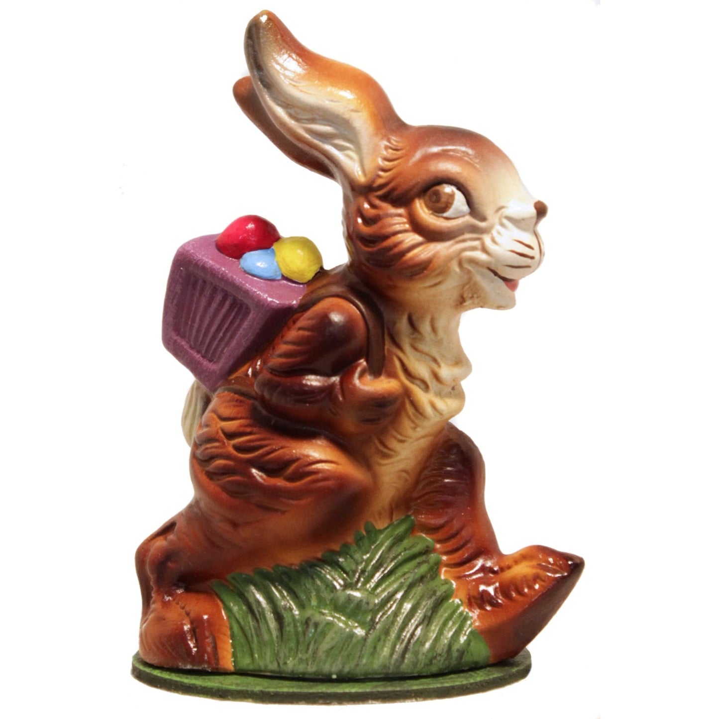 Ino Schaller Easter Bunny with Purple Basket German Paper Mache Candy Container