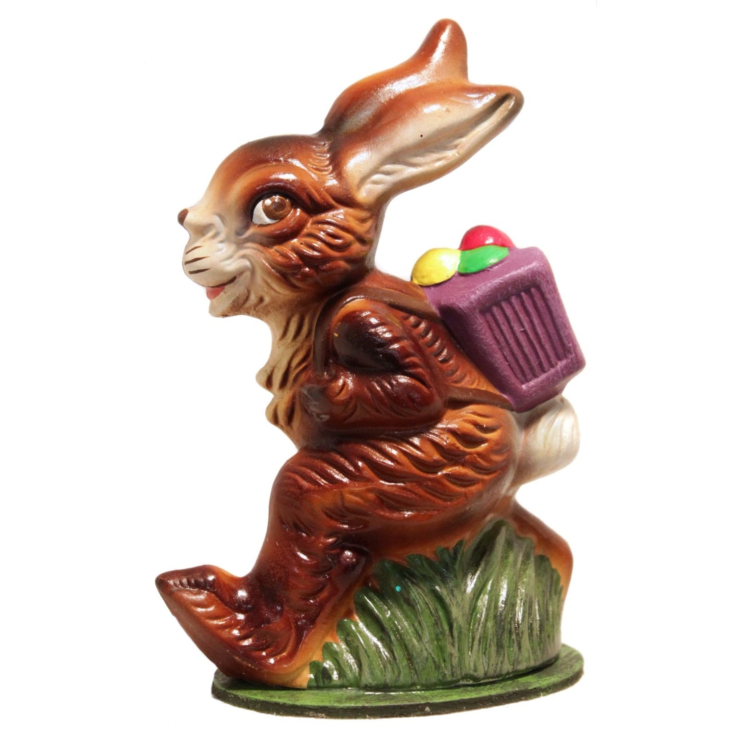 Ino Schaller Easter Bunny with Purple Basket German Paper Mache Candy Container