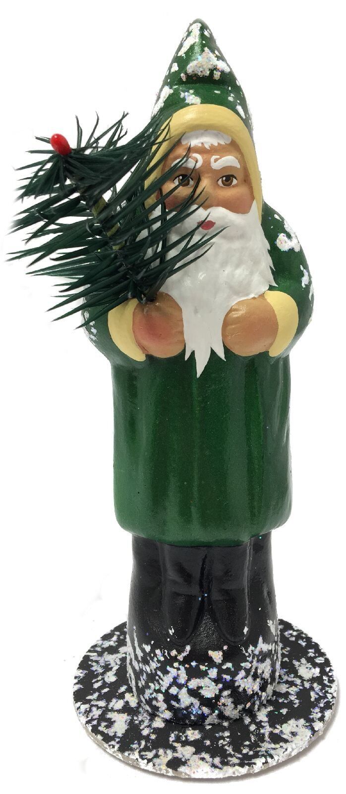 Ino Schaller Traditional Old Green Santa German Paper Mache Candy Container