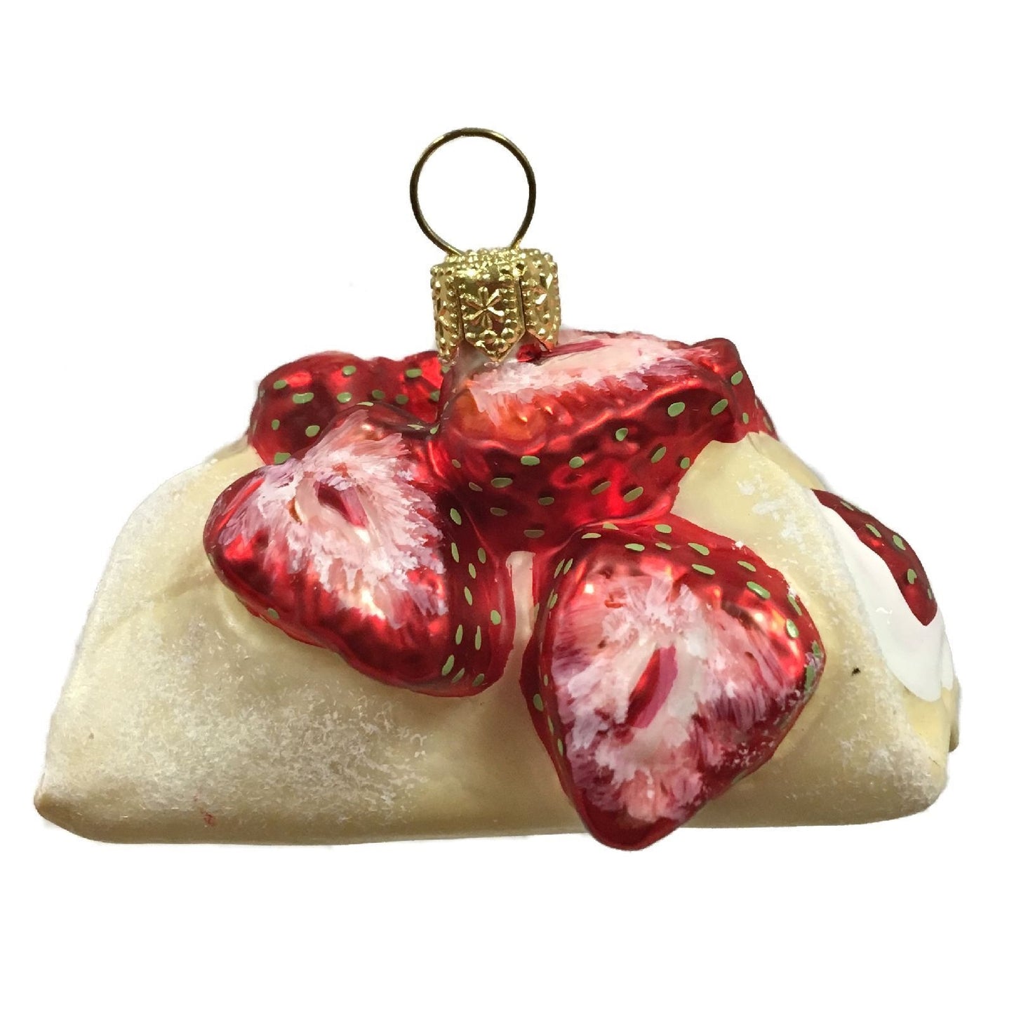 Pinnacle Peak Trading Strawberry Filled Cannoli Cake Polish Glass Christmas Ornament Dessert Set of 2