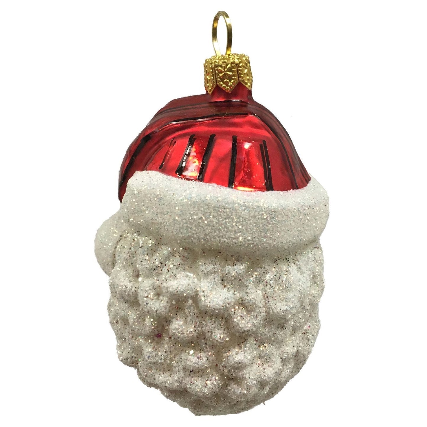 Pinnacle Peak Trading Santa Claus Face with Glitter Beard Polish Glass Christmas Tree Ornament
