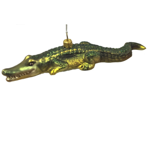 Green Alligator Polish Glass Christmas Tree Ornament Wildlife Animal Decoration