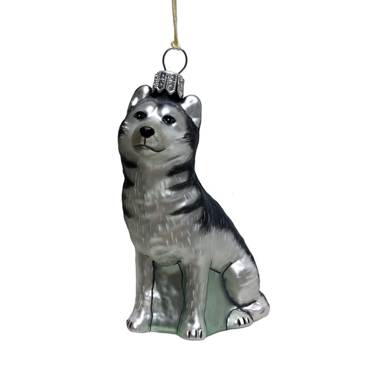 Siberian Husky Dog Sitting Polish Glass Christmas Tree Ornament Pet Decoration