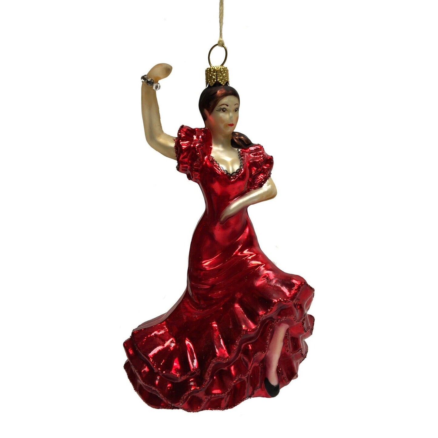 Spanish Flamenco Dancer in Red Dress Polish Glass Christmas Tree Ornament Spain