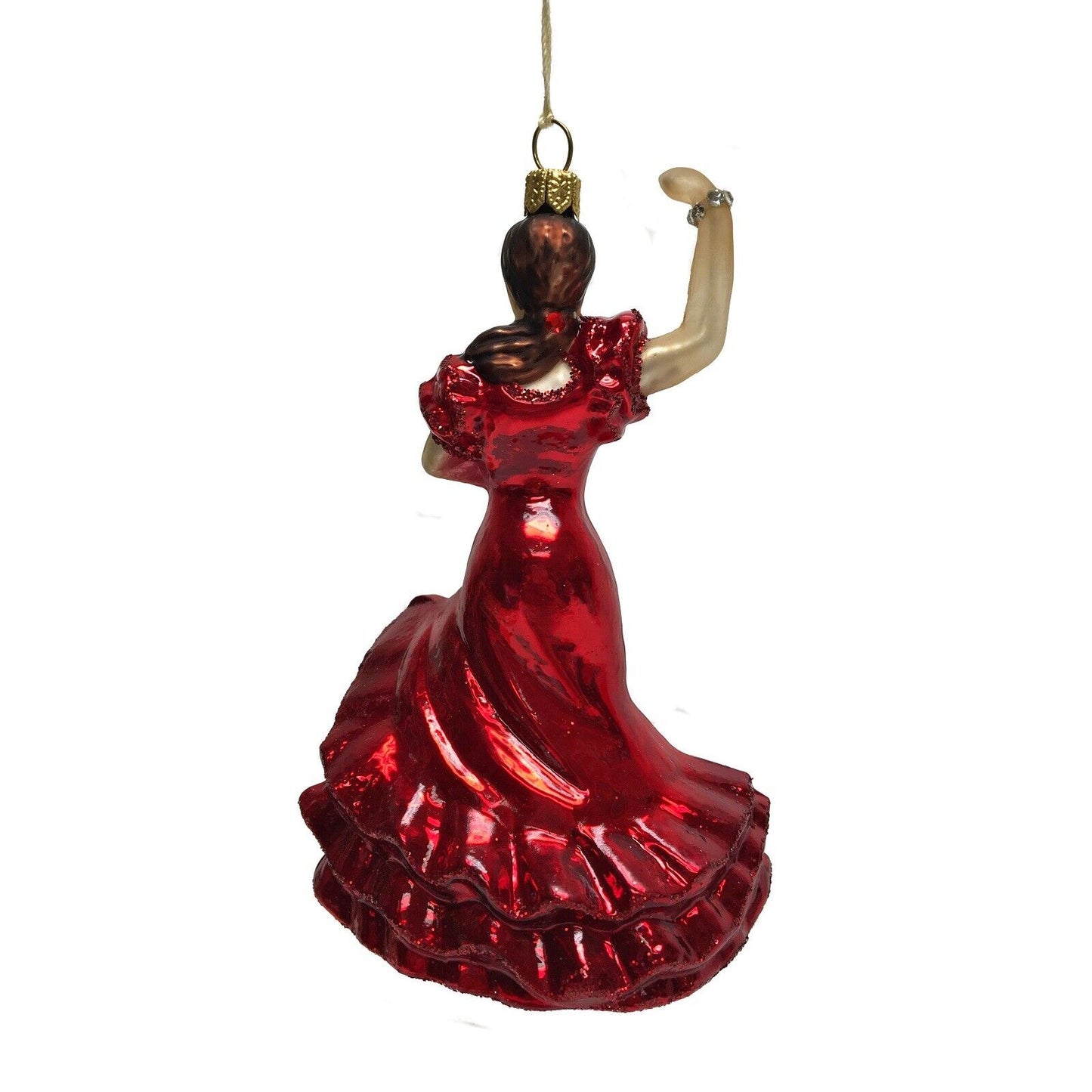 Spanish Flamenco Dancer in Red Dress Polish Glass Christmas Tree Ornament Spain