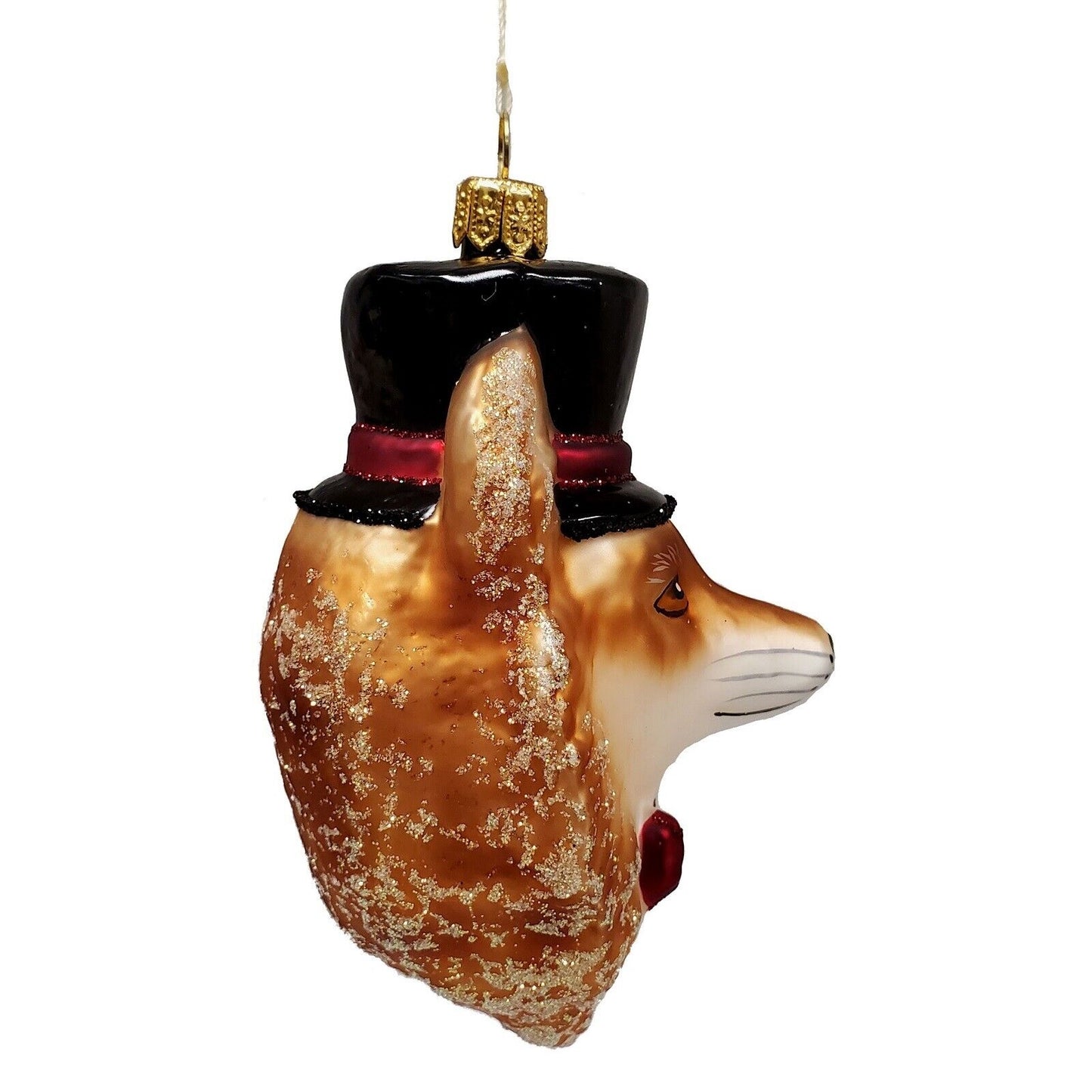 Red Fox Head Wearing Bow Tie and Top Hat Polish Glass Christmas Tree Ornament