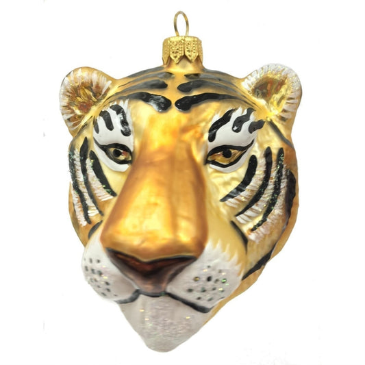 Tiger Head Figural Polish Glass Christmas Ornament Wild Cat Animal Decoration