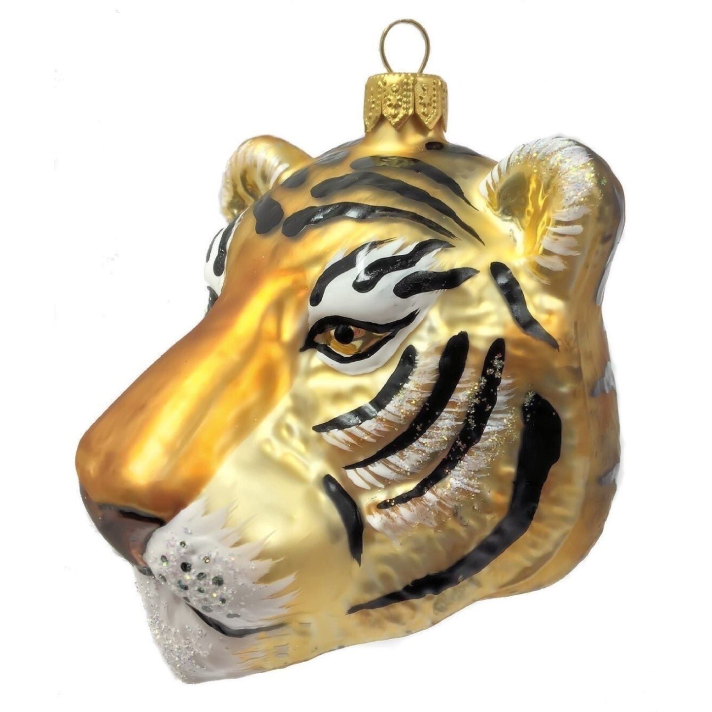 Tiger Head Figural Polish Glass Christmas Ornament Wild Cat Animal Decoration