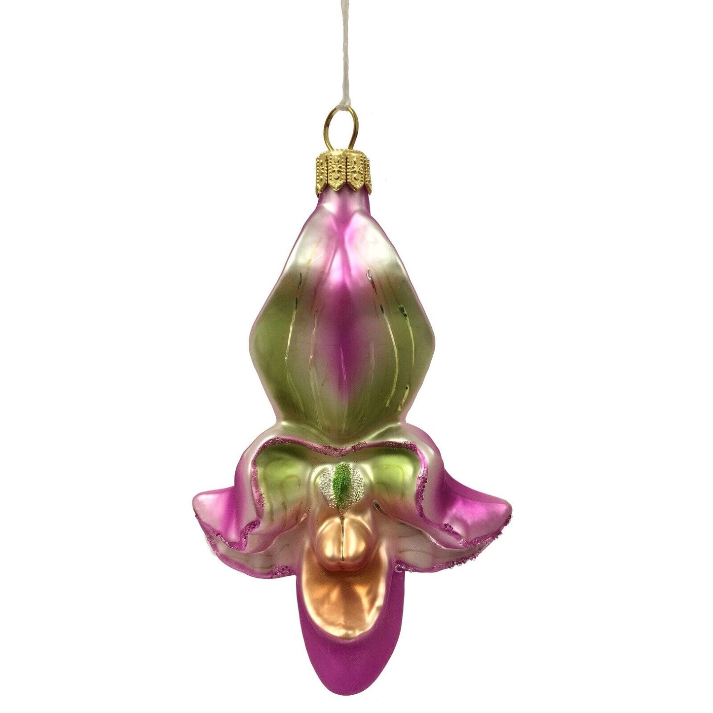 Lady's Slipper Orchid Flower Polish Glass Christmas Tree Ornament Decoration