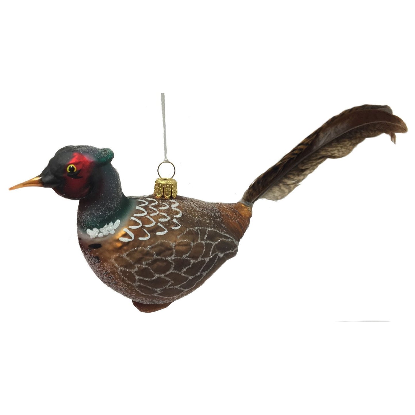 Pheasant Bird with Feather Tail Polish Glass Christmas Tree Ornament