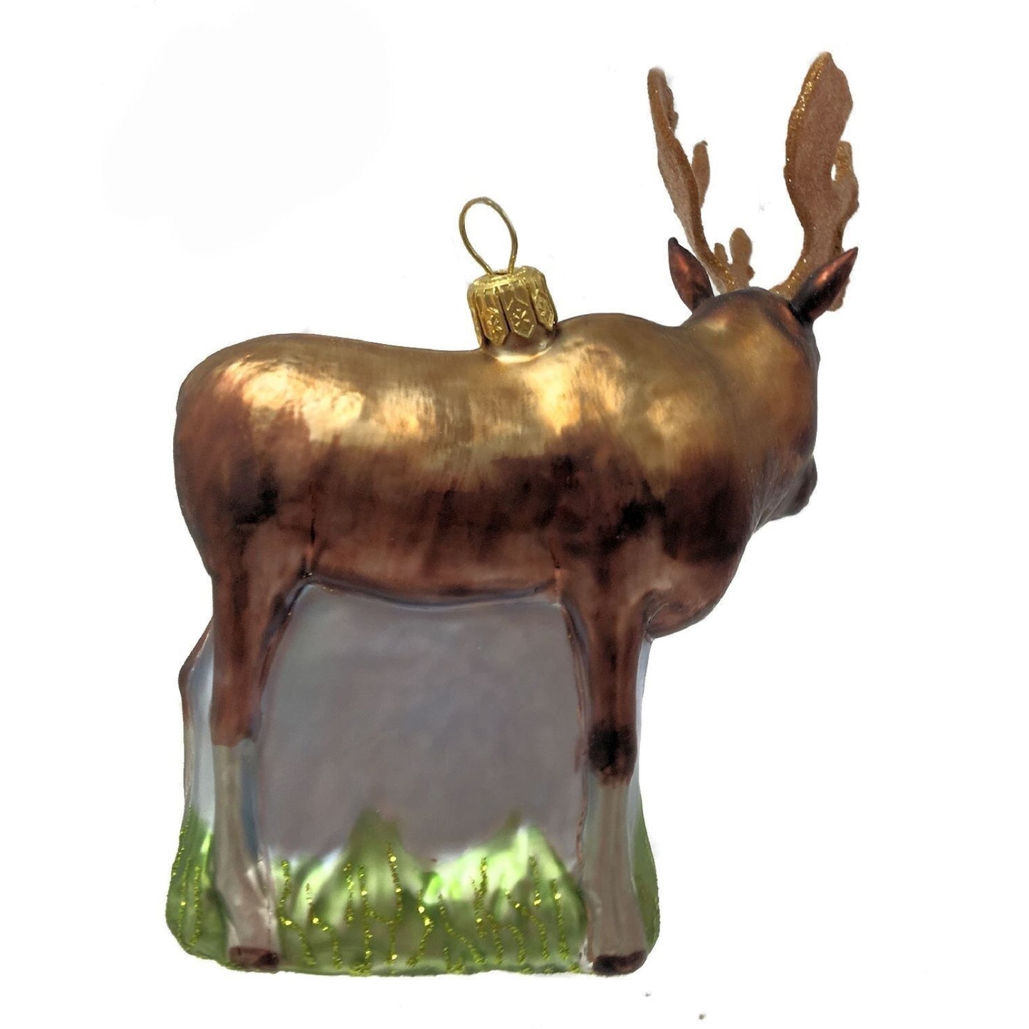 Male Bull Moose with Antlers Polish Glass Christmas Ornament Animal Decoration