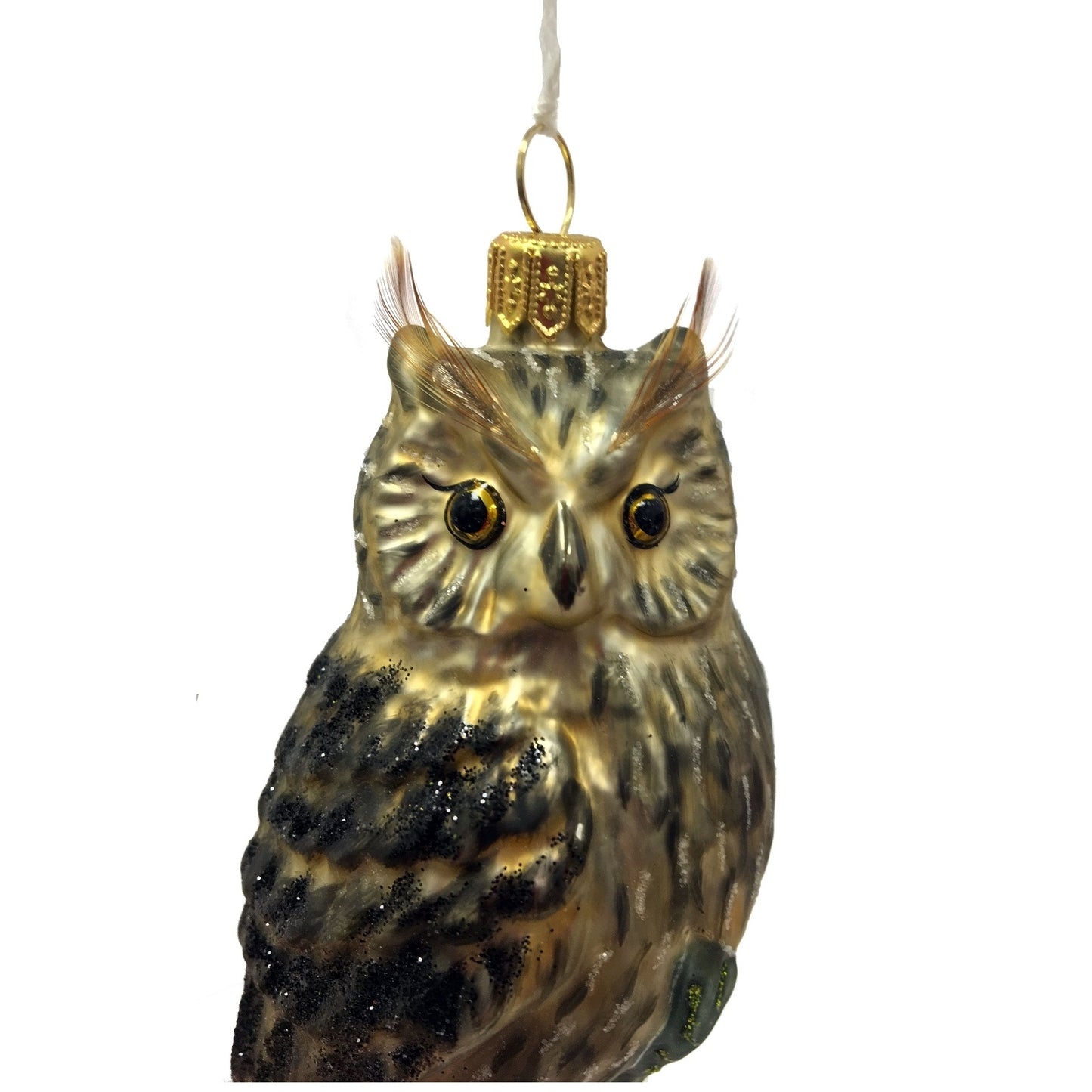 Brown and Black Owl Polish Glass Christmas Ornament Wildlife Animal Decoration