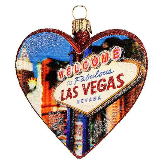 Pinnacle Peak Trading Las Vegas Heart Polish Glass Christmas Tree Ornament Nevada Travel USA