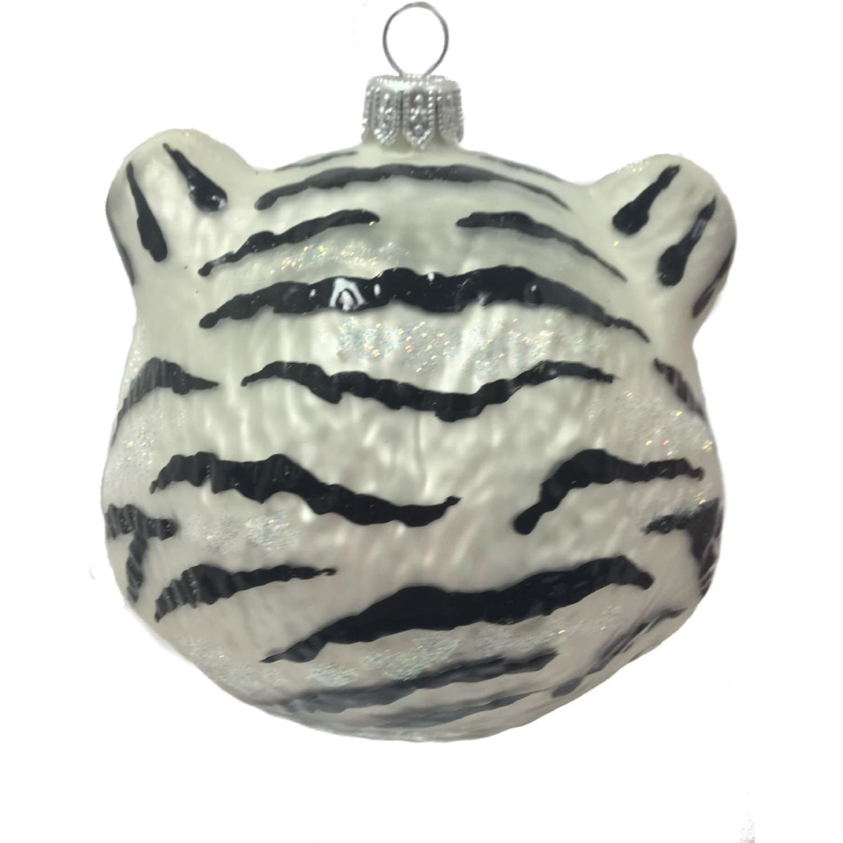 White Tiger Head Figural Polish Glass Christmas Tree Ornament Wild Cat Animal