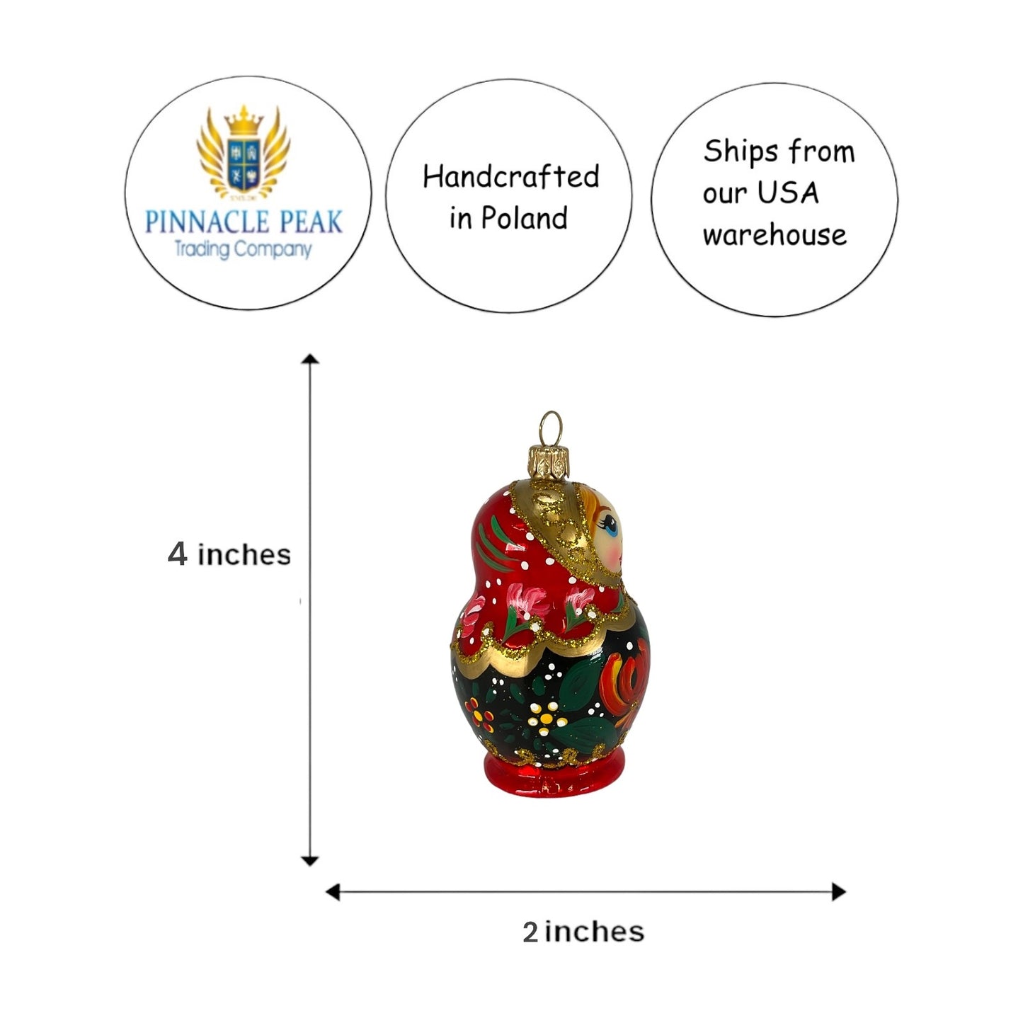 Pinnacle Peak Trading Matryoshka Nesting Doll Polish Glass Christmas Ornament Made Poland