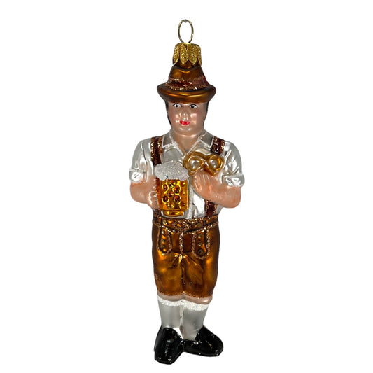 Bavarian Man Pretzel and Beer Polish Blown Glass Christmas Ornament Decoration