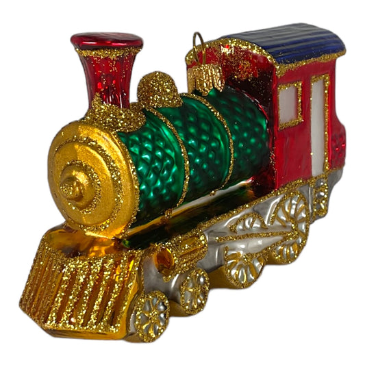 Pinnacle Peak Trading Red and Green Train Locomotive Polish Glass Christmas Tree Ornament Decoration