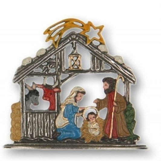 Nativity with Ox and Donkey German Pewter Christmas Display Small Decoration