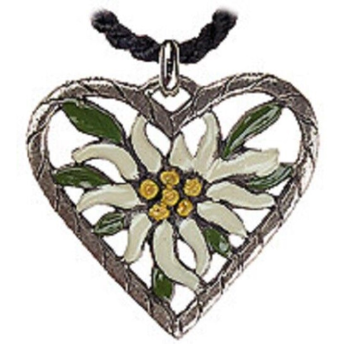 Edelweiss Flower Heart German Pewter Necklace Made in Germany