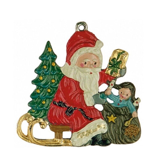 Santa and Toys German Pewter Christmas Tree Ornament Decoration Made in Germany