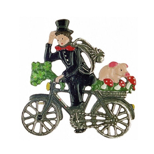 Biking Chimney Sweep German Pewter Christmas Ornament Decoration Made in Germany