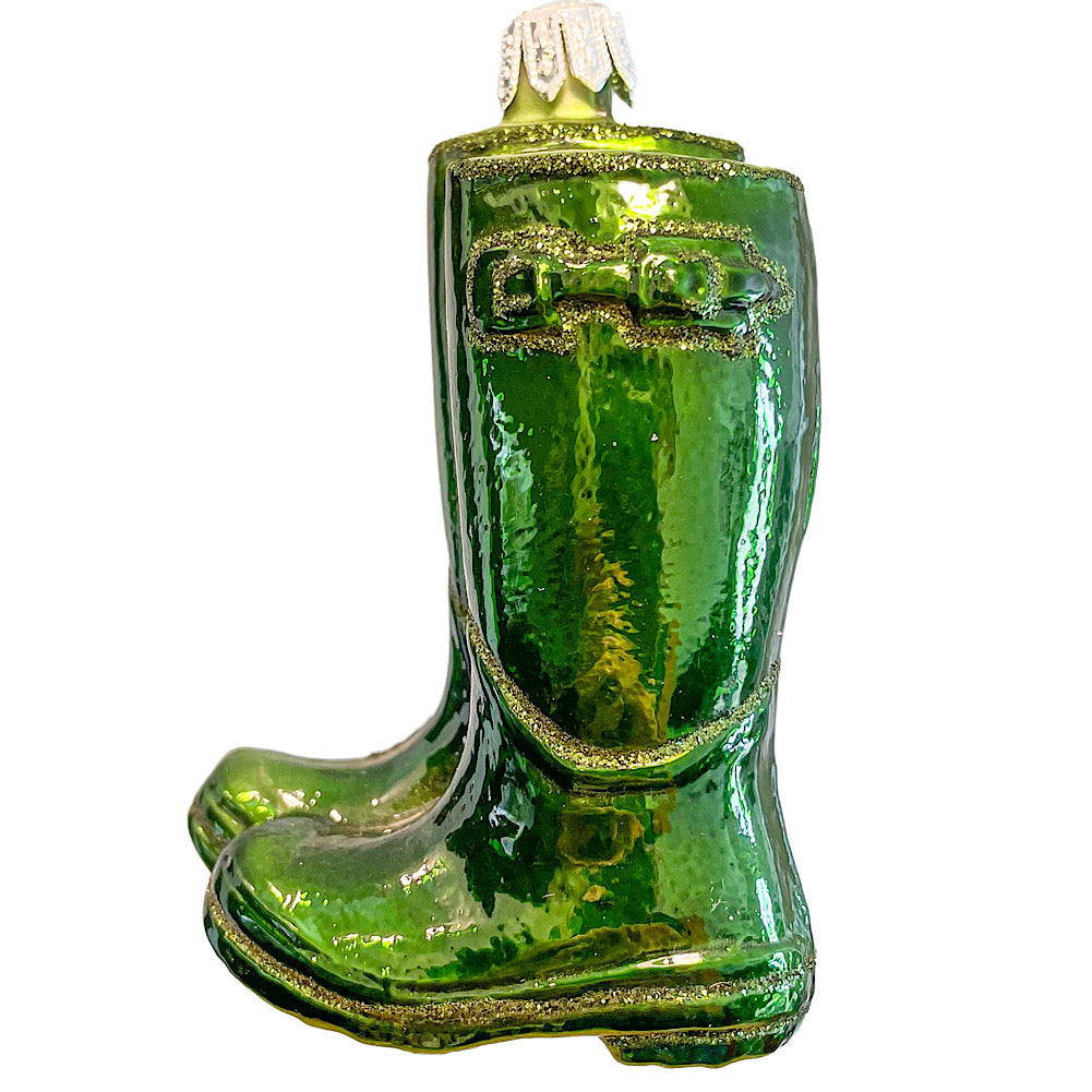 Pinnacle Peak Trading Green Garden Rain Boots Polish Glass Christmas Ornament