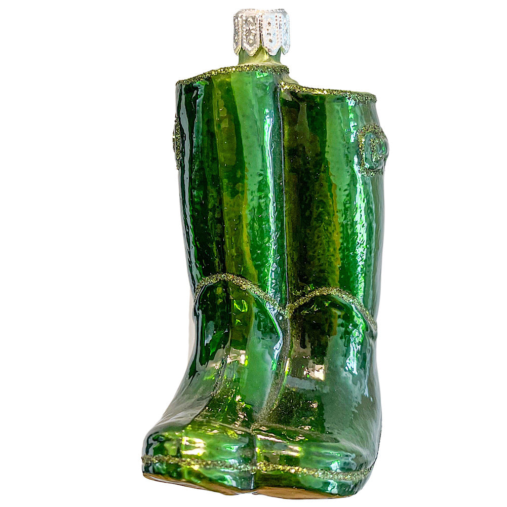 Pinnacle Peak Trading Green Garden Rain Boots Polish Glass Christmas Ornament