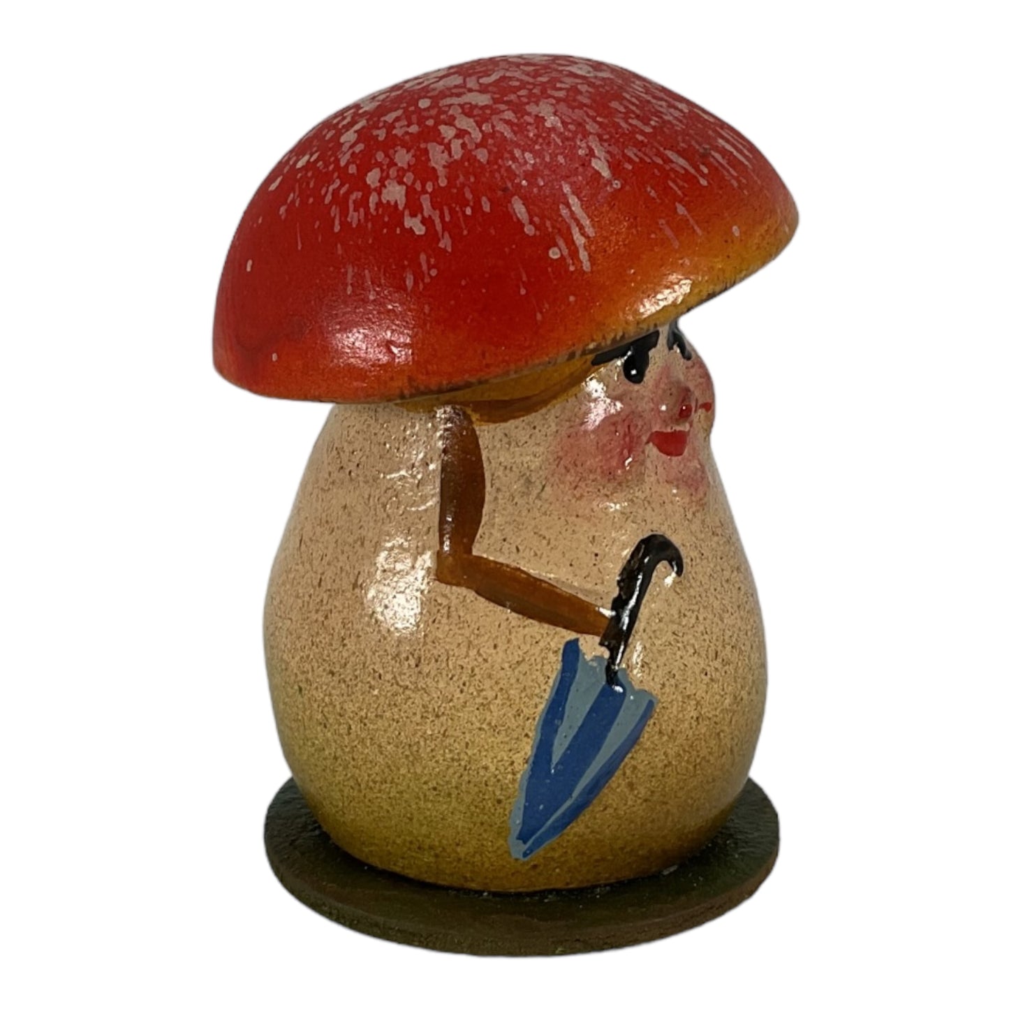 Red Lady Mushroom with Umbrella Vintage Look German Paper Mache 2.75 Inch